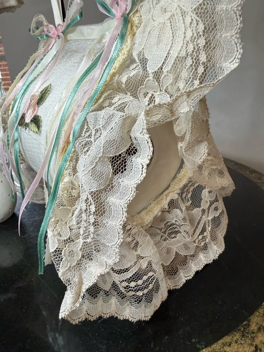 🌸 Hand Crafted Cream Lace Hand Towel and Toilet Paper Holder 🌸